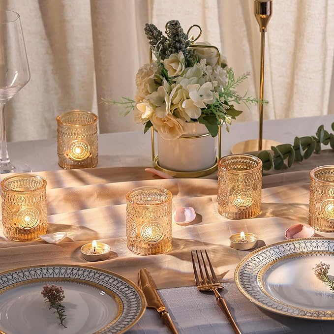 DARJEN Gold Votive Candle Holders Set of 36- Glass Candle Holders Bulk for Table Centerpiece, Tea Lights Candle Holders for Wedding Shower, Party, Home Decor