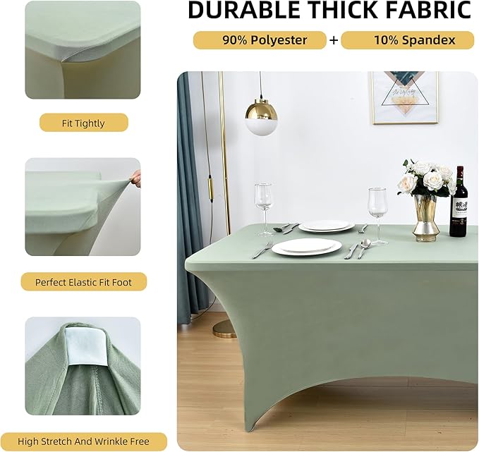 121 2-Pack 6ft Spandex Table Covers for Rectangle Standard Folding Tables - Wrinkle Resistant Stretch Tablecloths - Ultimate Fitted Table Protector for Parties, Banquet, and Wedding