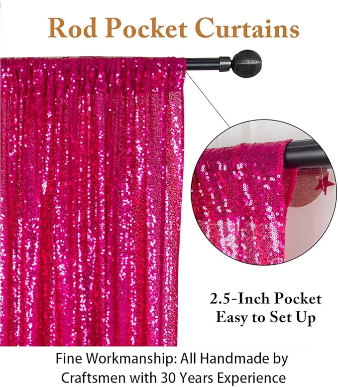 ShiDianYi Sequin-Backdrop Fuchsia 2 Panels 4FTx6FT Sparkle Wedding & Birthday Backdrop Hot Pink Sequin Curtains