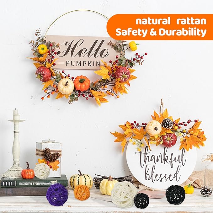 Halloween vase filler decor-36Pack&Halloween Thanksgiving Day Rattan Balls Decorative,&Vase Filler Wicker Ball for Halloween&decorative balls for bowls&bowl fillerTable Hanging Decor DIY Crafts