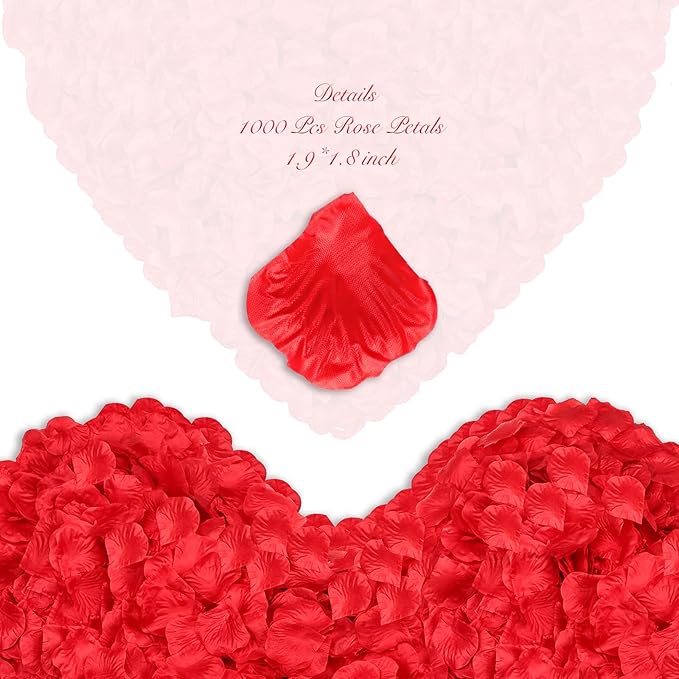 2000 Pcs Silk Red Rose Petals, Artificial Flower Petals for Romantic, Classic Style, Wedding, Proposal, Anniversary Decorations