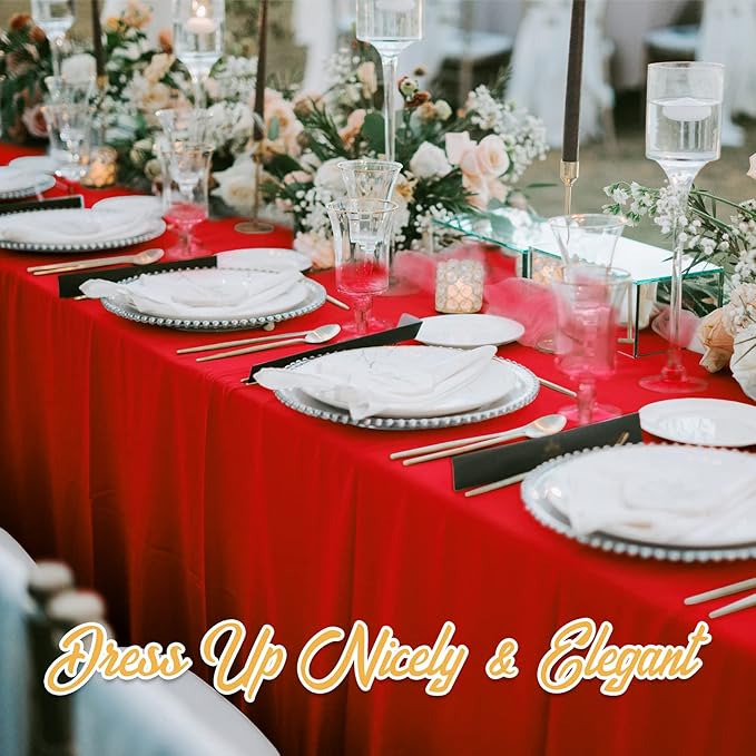 BRILLMAX 8 Pack Red Tablecloths 70 x 120 Inch for 6ft or 8ft Rectangle Tables - Rectangular Bulk Linen Polyester Fabric Washable Cloth Cover for Wedding Reception Banquet Birthday Party