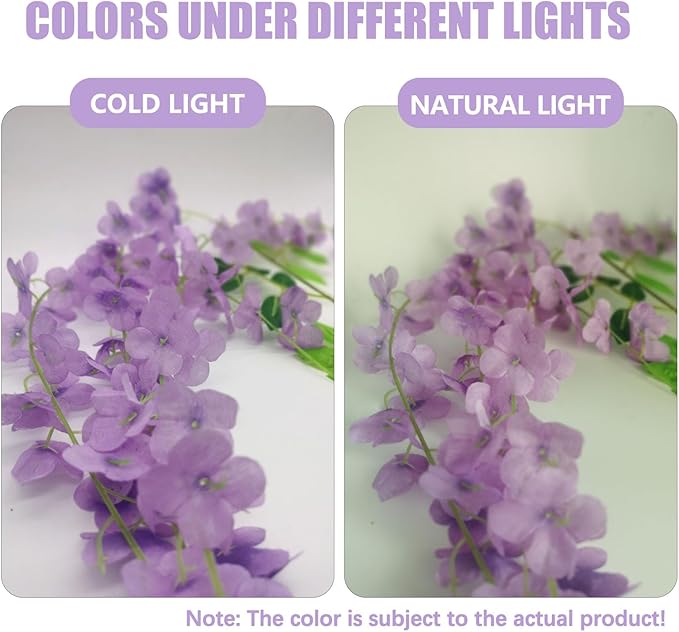 12 Pack Light Purple Wisteria Hanging Flowers, 3.44 Ft Fake Hanging Flowers, Artificial Wisteria Garland Vines for Wedding Room Backdrop Outdoor Patio Garden Decoration