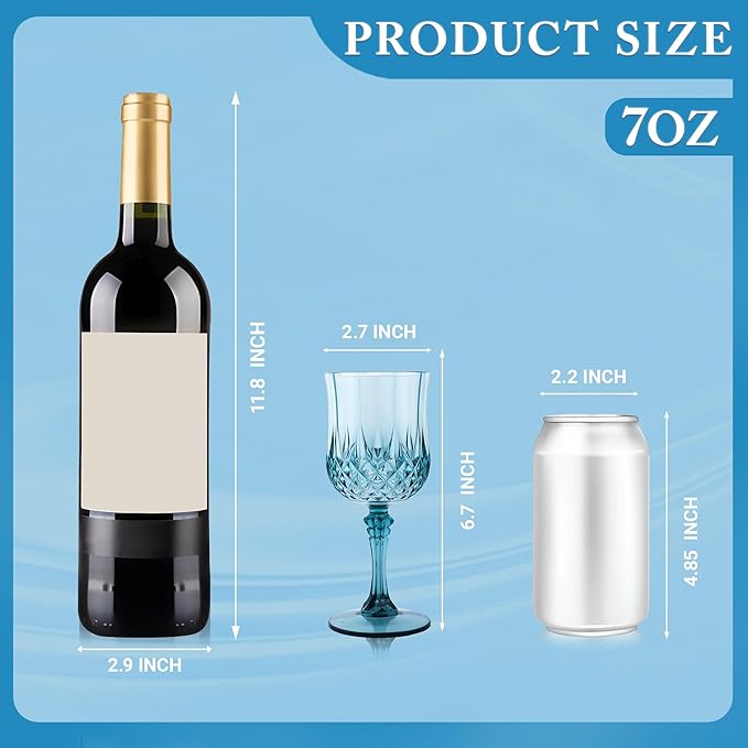 Plastic Wine Glasses，Plastic Goblets Vintage Style Cordial Drinking Glasses for Wedding Reception, Grand Event Party Supplies (24, Dusty Blue)
