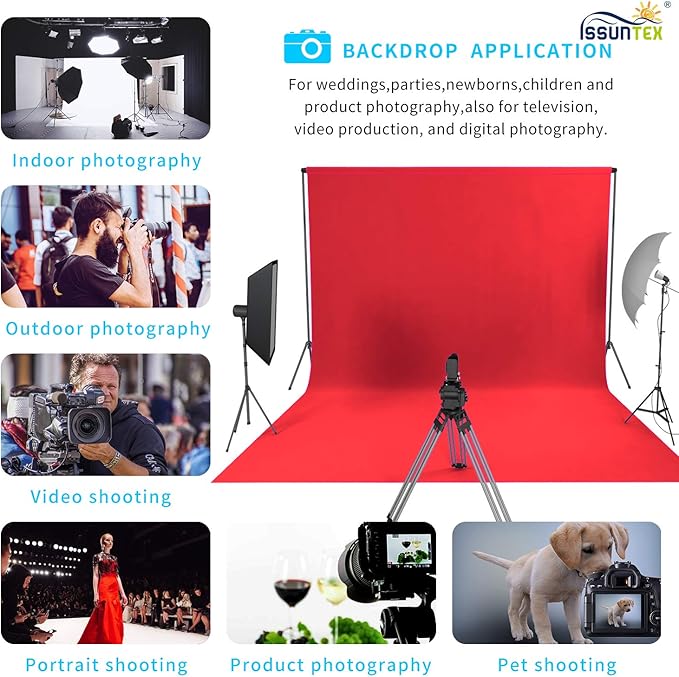 ISSUNTEX 10X20 ft Background Muslin Backdrop, Photo Studio, Collapsible High Density Screen for Video Photography and Television-Red