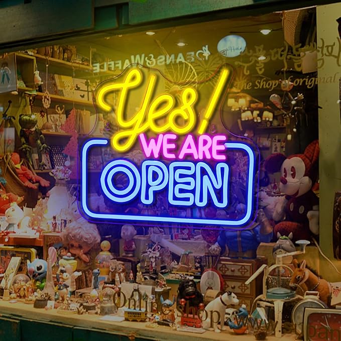 Ineonlife Open Neon Signs,Bright Led Light High Visibility Advertisement Board Electric Display Sign Walls Window Door Bar Shop Coffee Salon Hotel Store(USB Powered/13.4 * 11.8 in)