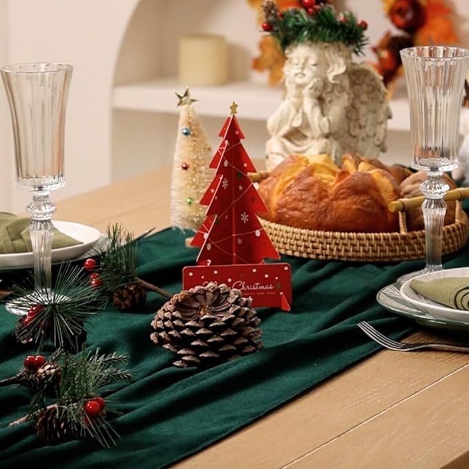 MLMC Emerald Green Velvet Table Runner 10ft Luxury Dark Green Velvet Fall Table Runner 20x120 Inches Glossy Wedding Table Runner for Bridal Shower Birthday Party Gathering Thanksgiving Christmas Decor