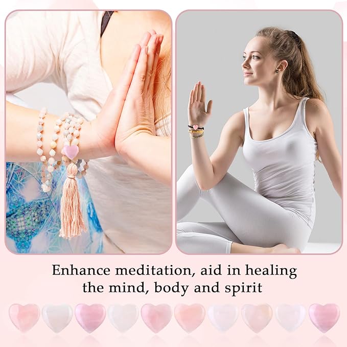 Gerrii 50 Pcs Heart Healing Stone Bulk Quartz Heart Inspirational Stones Gift for Women Love Pocket Polished Natural Energy Balancing Meditation 0.8 Inch(Rose Pink)