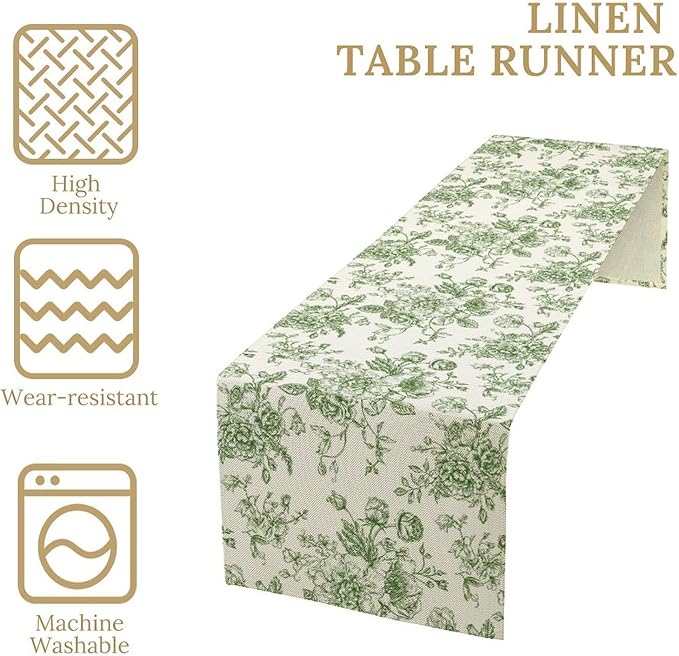 Vintage Flower Table Runner, Wildfloral Green Floral Sketch Pattern Print Table Runner for Kitchen Dinning Table Runner Decor Home Wedding Party Holiday, 13x108 Inch