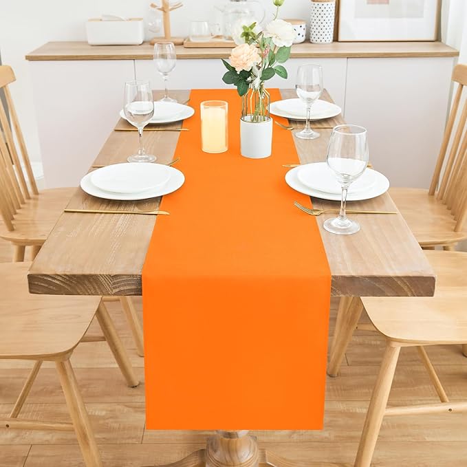 2 Pack Orange Table Runner 12 x 60 Inch Solid Color Farmhouse Runners Coffee Table Dresser for Daily Party Home Decoration