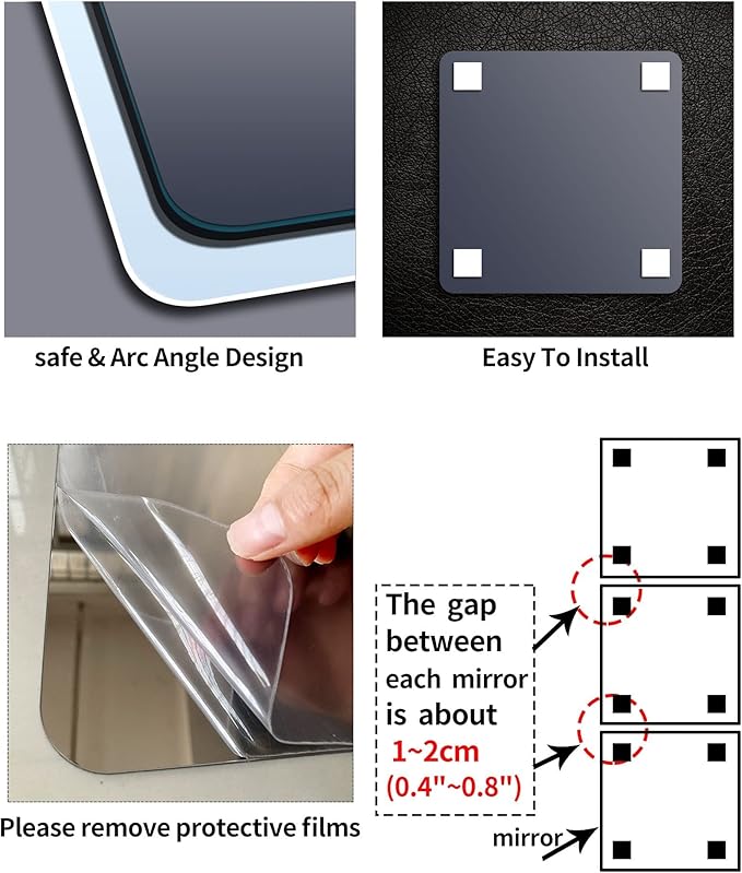 Unbreakable Acylic Small Mirror Tiles for Kids, (4-Pcs 14x14 Inch) Plastic Mirrors for Wall, Stick on Mirrors for Wall Decor, Shatterproof Mirror for Kids Bedroom