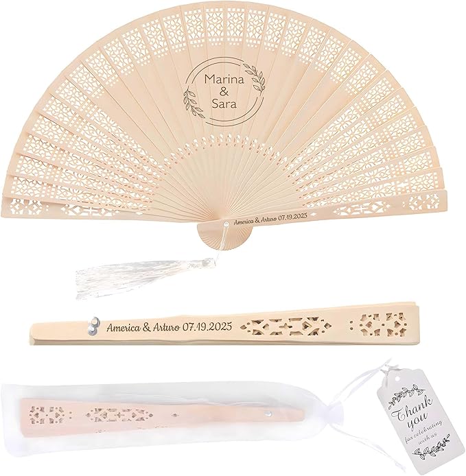10 PCS Custom Fans Personalized Folding Fans for Line Dancing Wooden Hand Fan Wedding Favors Bulk Fans for Guests Party Event Use (Style09)