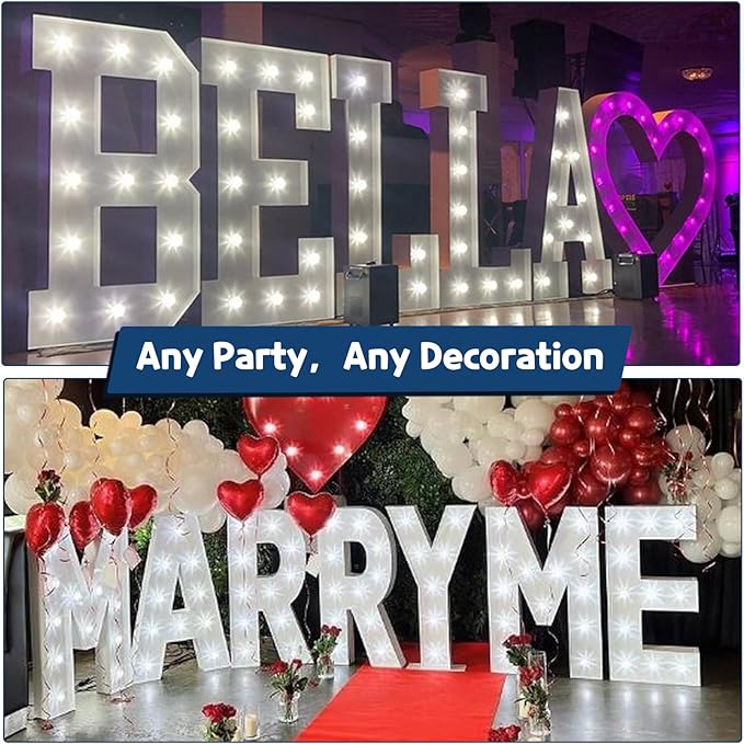 Marquee Letters 4 Feet Tall Large Light Up Letters Baby Shower Decorations Wedding Engagement Proposal White Party Decorations Marry Me Sign Big Cardboard Backdrop I