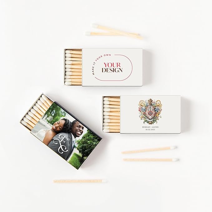 Weddingstar Matchboxes Stickers for Wedding or Event - Upload Your Own Design - Pack of 50 Pink