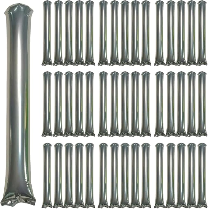 48pcs Round Head Boom Sticks Thunder Sticks Cheering Sticks Team Spirit Plastic Cheerleading Spirit Stick Clapper Inflatable Noise Maker Sports Supply (Silvery)