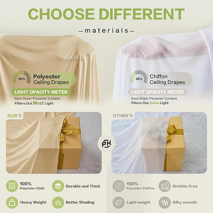 PartyVillage 10ft×15ft Beige Backdrop Curtain for Wedding Parties, 2 Panels Wrinkle Free 15 FT Long Polyester Photo Backdrop Drapes Back Drop Cloth for Birthday Photography Background