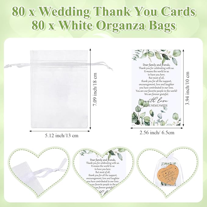 Uiifan 80 Set Wedding Favors for Guest Coaster Gifts Bulk Heart Shaped Coasters Thank You Cards Organza Bags Guest Souvenirs for Wedding Party Bridal Favors
