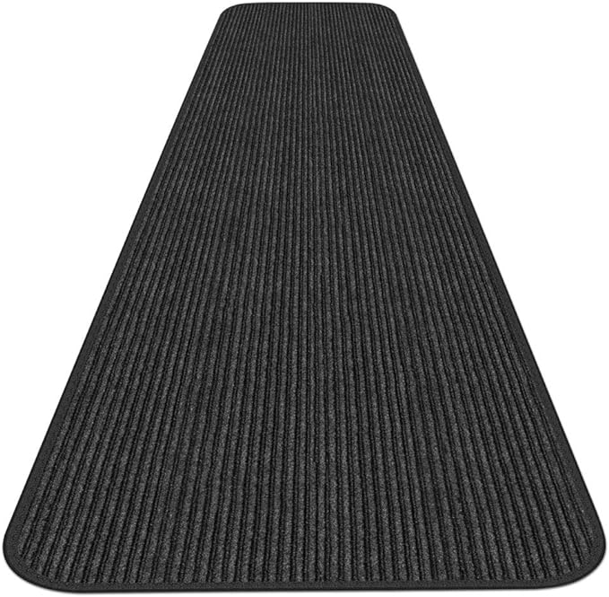 House, Home and More Indoor Outdoor Double-Ribbed Carpet Runner with Skid-Resistant Rubber Backing - Smokey Black - 3 Feet x 30 Feet