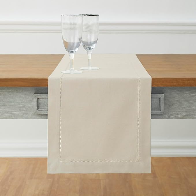 Solino Home Cotton Linen Table Runner 120 Inches Long - Hemstitch Linen Dining Table Runner 14 x 120 Inch for Fall, Autumn, Halloween, Thanksgiving
