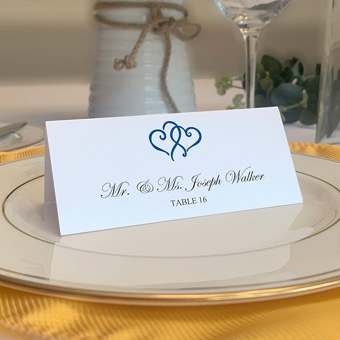 Linked Hearts Place Cards, Royal Blue (Choose Color), Set of 25, Pre-cut and Scored - Wedding, Party, Dinner, and Special Events - Made in the USA