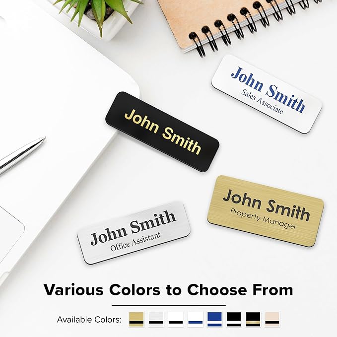 Name Tag, Magnetic White and Blue Name Tags, Personalized Name Tags, 1x3 Inches, Durable Engravable Impact Material, Made in The USA by My Sign Center