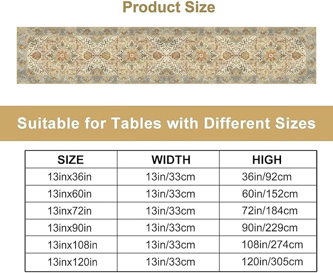 Vintage Boho Floral Table Runner, Rustic Old Farmhouse Yellow Retro Flower Pattern for Home Kitchen Table Decor Dining Coffee Room Party Decor 13x72in