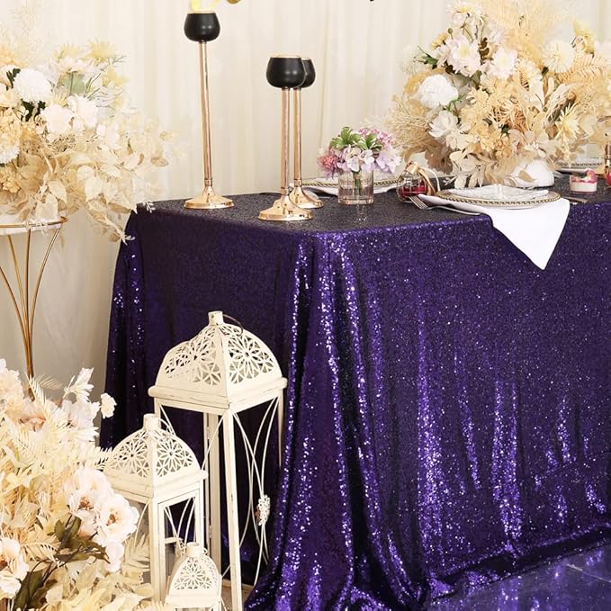 SquarePie Sequin Tablecloth 60 x 120 Inch Purple Sparkly Table Cloth for Halloween Wedding Party