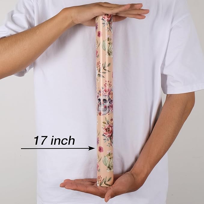 Aimyoo Gothic Wrapping Paper Roll, 17 Inch X 33 Fee Skull Floral Berry Design Gift Wrap Paper for Mother's Day, Birthday Bridal Shower