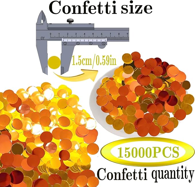 Gold and Orange Round Foil Confetti Beautiful Metallic Table Confetti for Filling Balloons, Wedding,Birthday,Party,Festival Decoration(15000PCS)