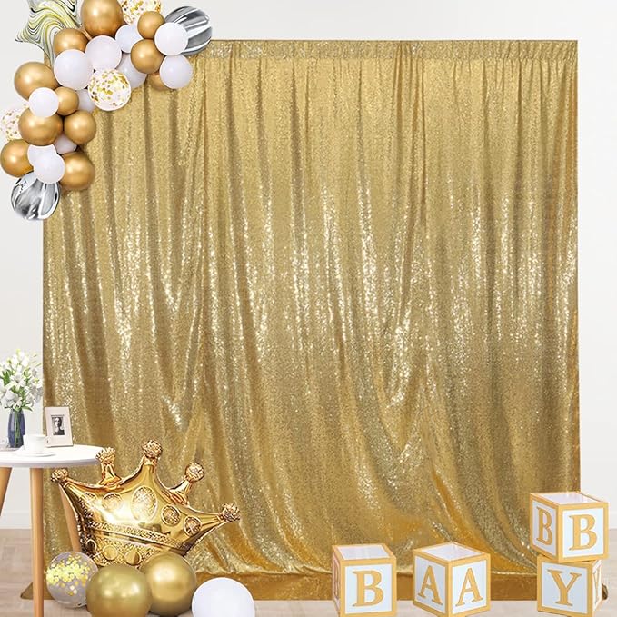 SquarePie Sequin Backdrop Curtain Less See Through Thick Background for Party 4FT x 8FT Gold