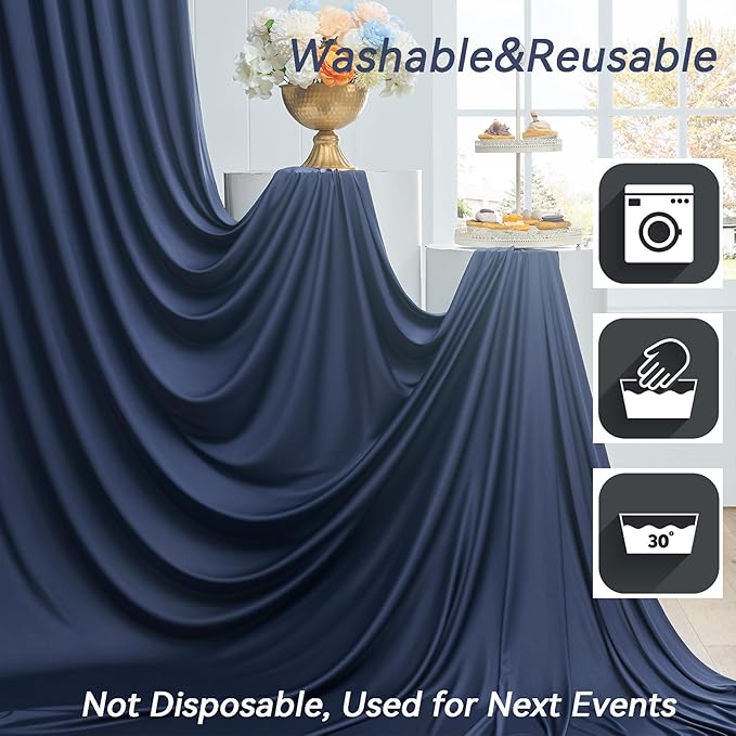 20×12ft Navy Blue Wrinkle Free Backdrop Curtain for Wedding Parties, 4 Panels 5×12ft Long Soft Silky Polyester Backdrop Drapes Photo Back Drop Curtains for Birthday Photography Background Cloth