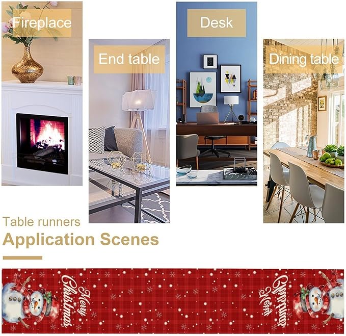 Christmas Table Runner,Christmas Snowman Snowflakes Winter Seasonal Table Cloth Kitchen Dining Table Decoration for Home Party Decor 13x36 Inch