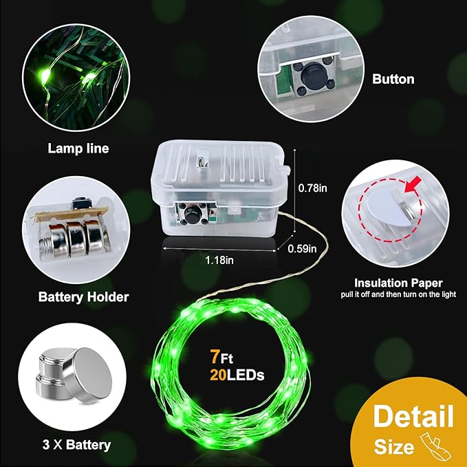 pozzolanas 24 Pack Green Battery Operated String Lights - 7ft Waterproof Fairy Lights with 20 LEDs for Home, Mason Jar, Party, Wedding, Halloween, Christmas Decorations