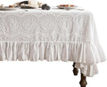 patdrea Vintage Ruffle Tablecloth for Square Tables,Farmhouse Embroidered Cotton White Lace Table Cloth Cover Decor for Dining Room Wedding Banquet Thanksgiving Christmas,59"*59"