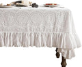 patdrea Vintage Ruffle Tablecloth for Rectangle Tables,Farmhouse Embroidered Cotton White Lace Table Cloth Cover Decor for Dining Room Wedding Banquet Thanksgiving Christmas,67"*114"