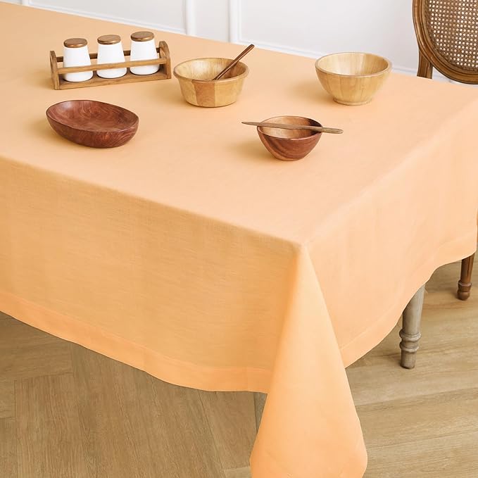 Solino Home Linen Tablecloth for Rectangle Tables 60 x 120 Inch - 100% Pure Linen Peach Table Cloth - Fete, Machine Washable Cloth Tablecloth
