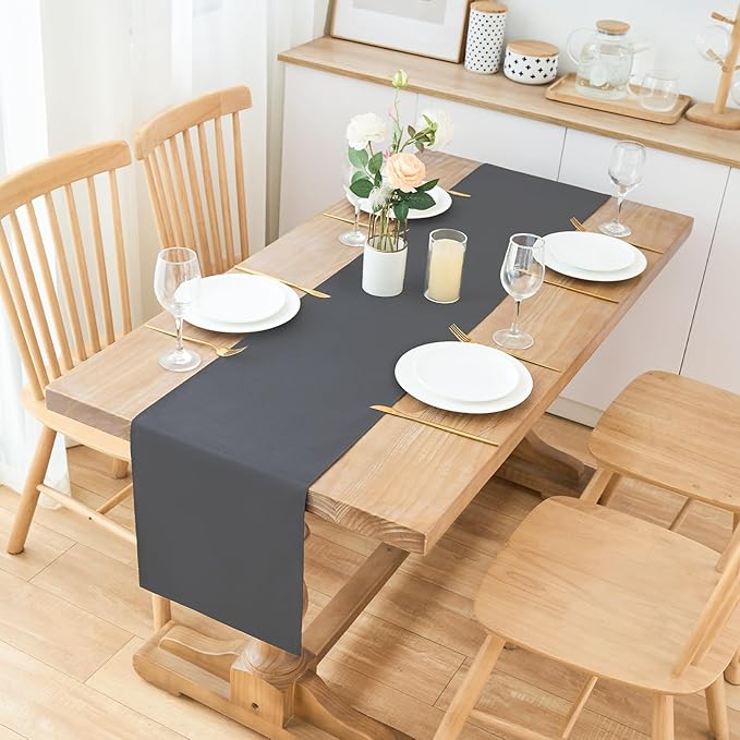 2 Pack Grey Long Table Runner 12 x 108 Inch Solid Color Farmhouse Runners Coffee Table Dresser for Daily Party Home Decoration