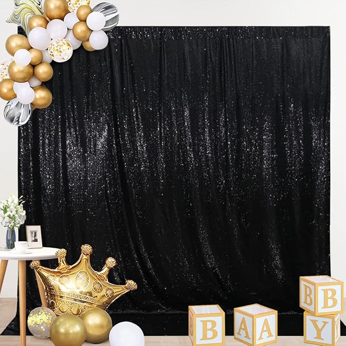 SquarePie Sequin Backdrop Curtain Less See Through Thick Background for Halloween Party 4FT x 8FT Black