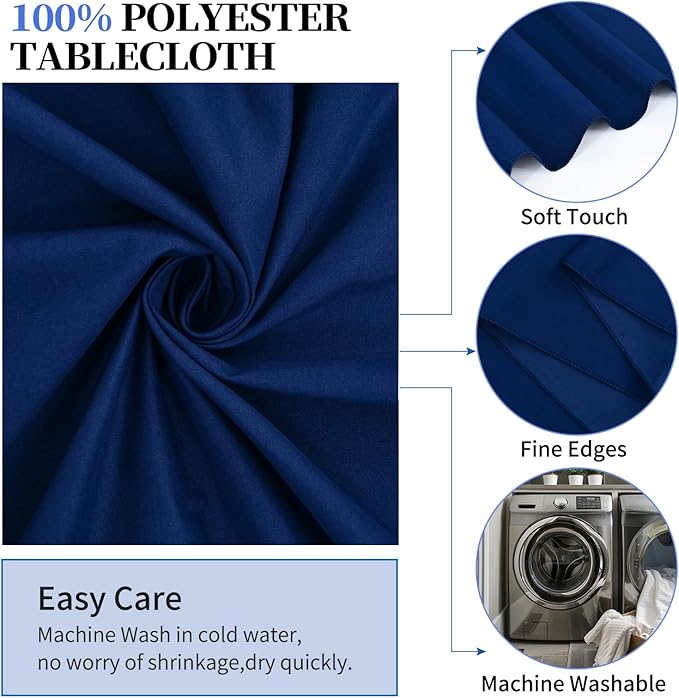 6 Pack Round Tablecloths - 90 Inch, Navy Blue Polyester Table Cover, Stain and Wrinkle Resistant Washable Fabric, Wedding Banquet Parties