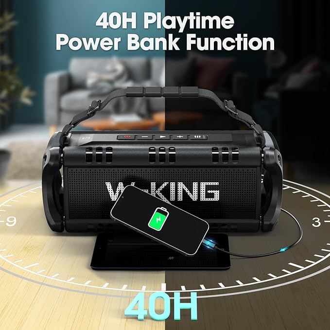 W-KING Bluetooth Speaker, 90W Max Portable Outdoor Speaker Loud, IPX6 Waterproof/50W Deep Bass Subwoofer/40H/EQ/Dual Pairing/TF/AUX, Large Boombox Speakers Bluetooth Wireless for Party/Beach/Jobside