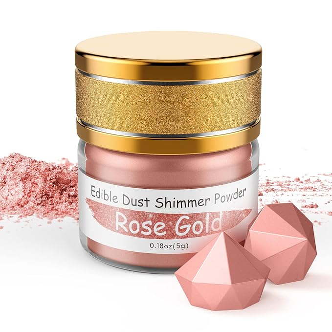 Jelife Rose Gold Edible Luster Dust - 5 Grams Food Grade Cake Dust Shimmer Powdered, Edible Metallic Powder Food Coloring for Cake Decorating, Chocolates, Fondant, Drinks, Painting & More, Vegan