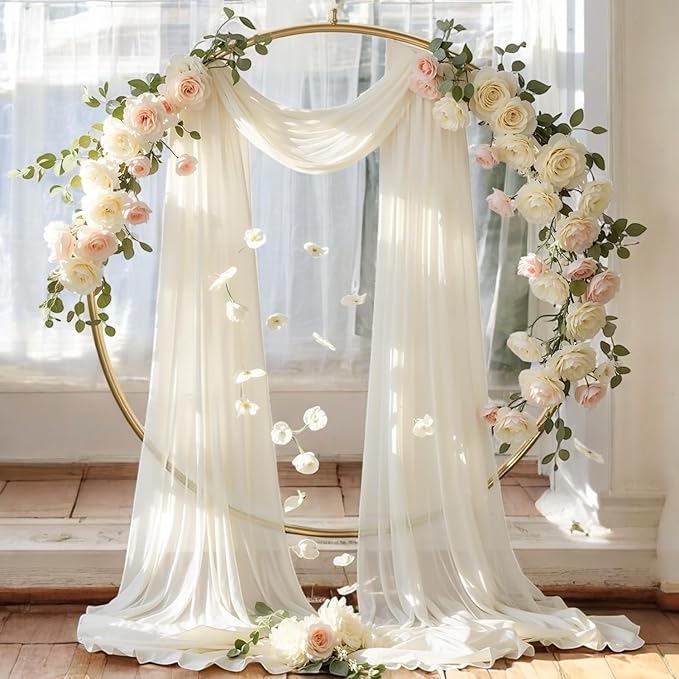 MDS Halloween Chiffon Draping Fabric - 2 Panel, 30" Wide x 40ft Long - Sheer Spooky Arbor & Canopy Drapery for Haunted House Backdrops, Party Ceilings, DIY Costumes & Themed Events - Ivory