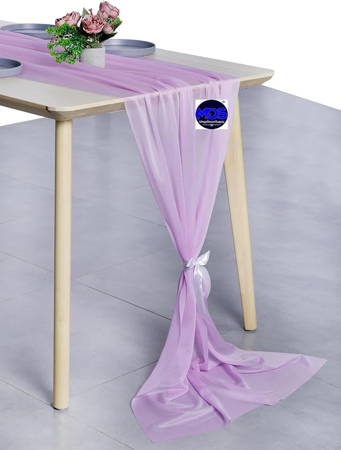 MDS 15 Pack 10ft Chiffon Table Runner 29 x 120 Inches Sheer Wedding Runner Romantic Rustic Table Runner for Wedding Decorations, Birthday Parties, Bridal Shower Party Arch Decor - Orchid