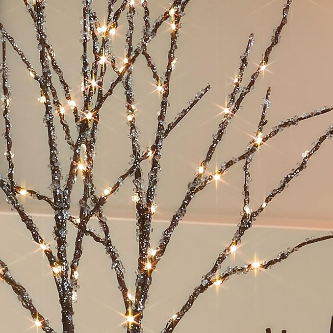 Fudios Lighted Branches with Ice Timer 100 LED 32IN, Artificial Tree Branch with Lights for Home Bedroom Fireplace Mantle Christmas Holiday Decoration