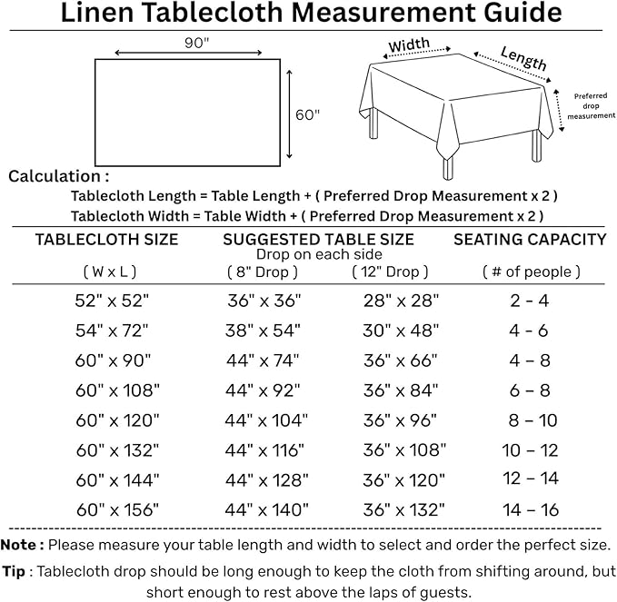 Solino Home Linen Tablecloth 60 x 90 Inch - 100% Pure Linen Ice Water Table Cloth for Rectangle Tables - Fete, Machine Washable Tablecloth for Christmas, Holiday