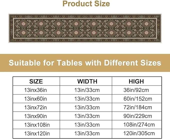 Vintage Boho Floral Table Runner, Rustic Country Farmhouse Brown Bohemia Flower Pattern for Home Kitchen Table Decor Dining Coffee Room Party Decor 13x72in