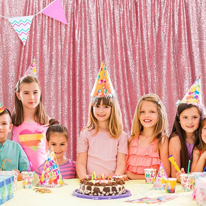 SquarePie Sequin Backdrop Less Transparent Background Sparkly Curtain for Wedding Party 6FT x 6FT Fuchsia Pink