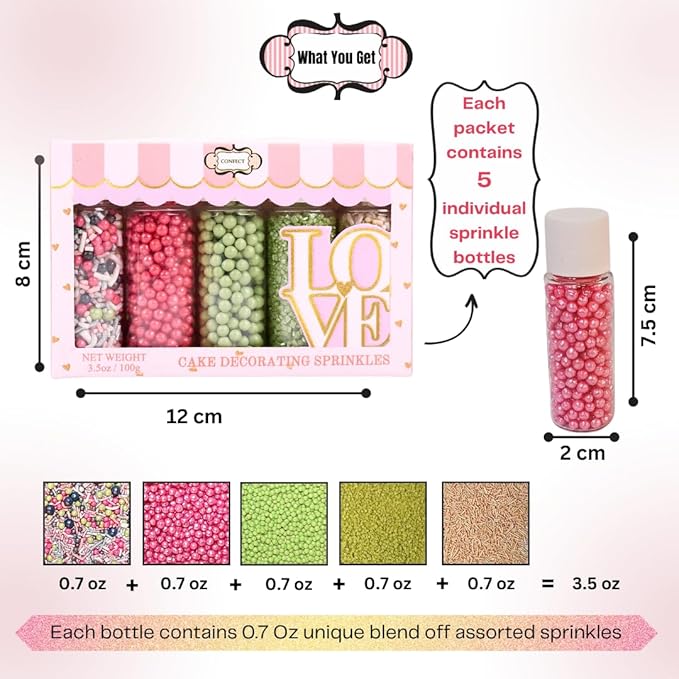 Confect Sprinkles for Cakes & Cupcakes | Birthday Party Mix - Hot Pink, Black & Orchid Green Dragees, Gold, Green Sparkling Sugar | Vegan, Gluten-Free, Nut-Free, Dairy-Free | Handcrafted - 5 Oz