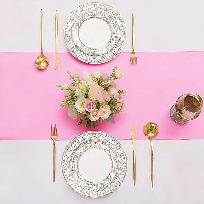 SHEJIZE 2 Pack Pink Satin Table Runner 12x108 Inches Long, Bright Silky Smooth Satin Table Runner Table Decor for Wedding Banquet Christmas Prom Event Birthday Party