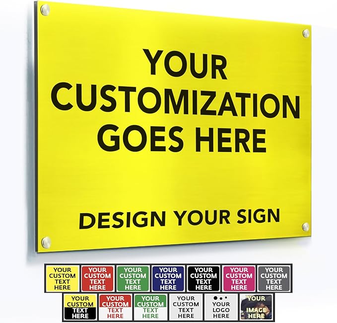 Custom Metal Signs, Personalized Aluminum, Customized Safety, Business Signs, Waterproof Outdoor, White Aluminum (Yellow, 24x18 In)